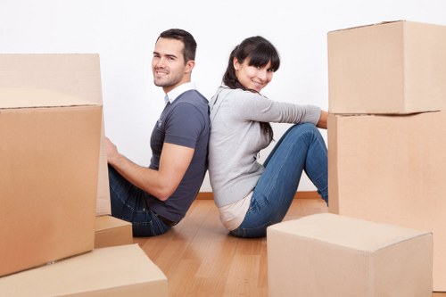 Boxes and furniture arranged for a smooth house move in Clapton